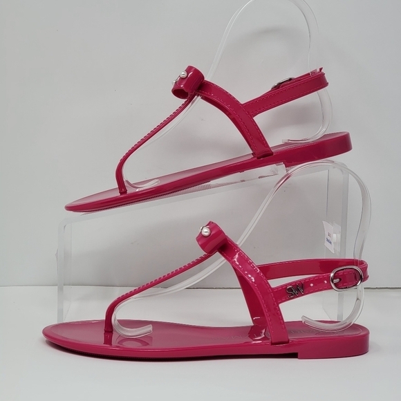 Stuart Weitzman Imitation Pearl Bow Jelly Pink Sandal Women's Size 5B New - Picture 2 of 9